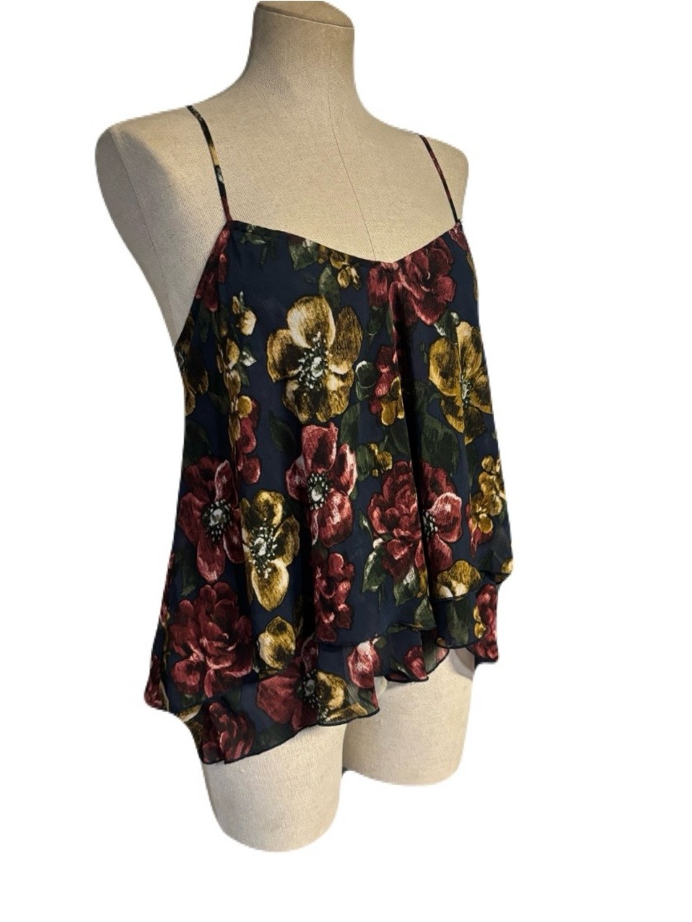 Abercrombie & Fitch Navy Floral Layered Spaghetti Strap Cami